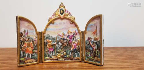 19th C. Capodimonte Triptych depicting 17th Century