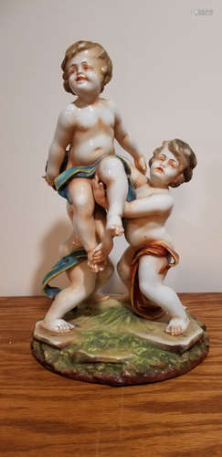 Antique Italian Capodimonte Naples Large Cherub Putti