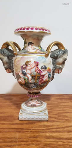 Antique Porcelain Capodimonte Vase Urn  with Figural