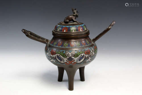 Chinese cloisonne tripod incense burner.