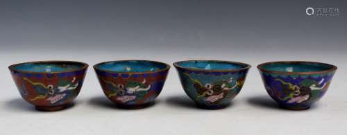Four Chinese cloisonne teacups.