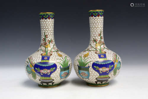 Pair of Chinese cloisonne vases.