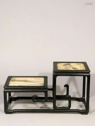 Republican Chinese Zitan Wood Stand W Marble