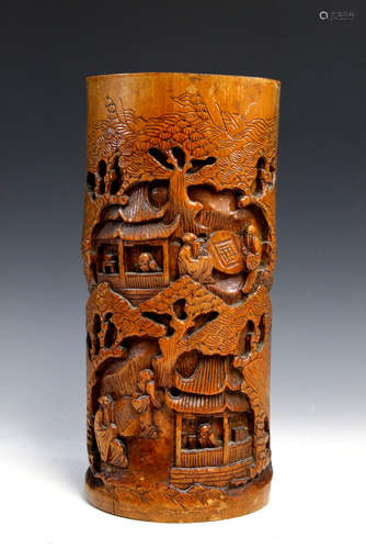 Chinese carved bamboo brush pot.