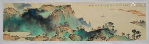 Chinese Ink Color Landscape Painting w Calligraphy