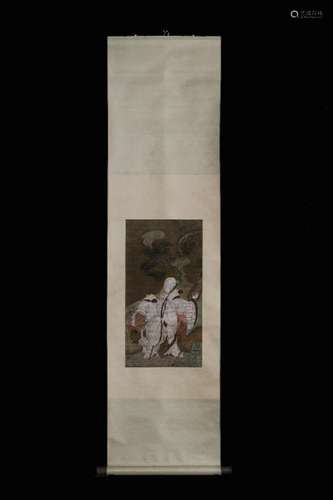 Chinese Ink Color Scroll Painting w Calligraphy,