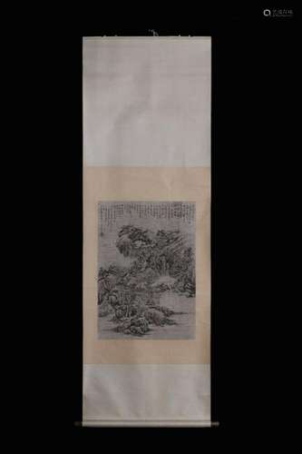 Chinese Ink Color Scroll Painting w Calligraphy