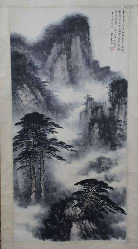 Chinese Ink Color Landscape Painting w Calligraphy