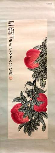 Chinese Ink Color Painting of Peach,Signed