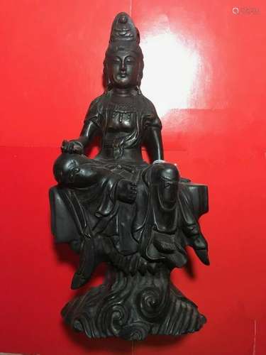 Chinese Zitan Wood Carved Guanyin