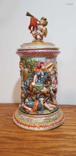Large 19th C Antique Capodemonte Porcelain Covered Urn/