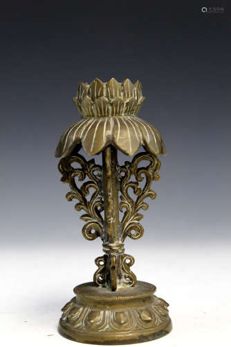 Chinese bronze candle holder, lotus decoration.