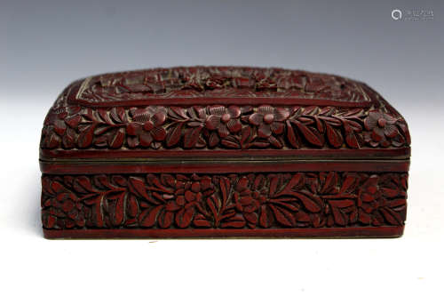 Chinese carved cinnabar box, Qianlong mark.