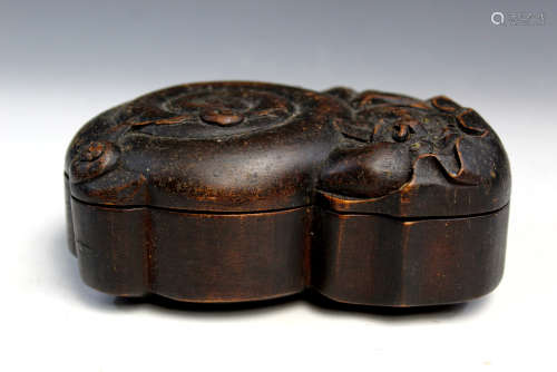 Chinese carved snail shaped wood box.