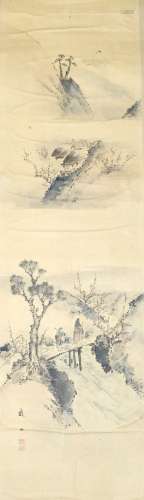 Antique Japanese water color and ink painting on paper.