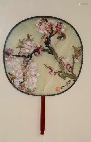 Chinese water color painting on silk fan, by Liu Yuji,