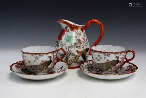 Japanese hand painted porcelain cups, saucers and