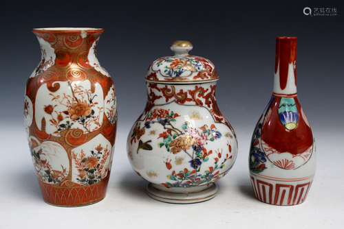 Three Japanese Kutani porcelain vases.