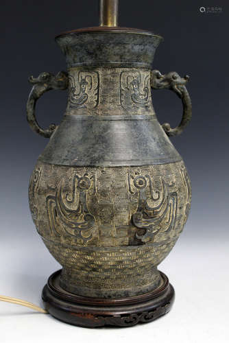 Chinese bronze vase, made into a lamp.