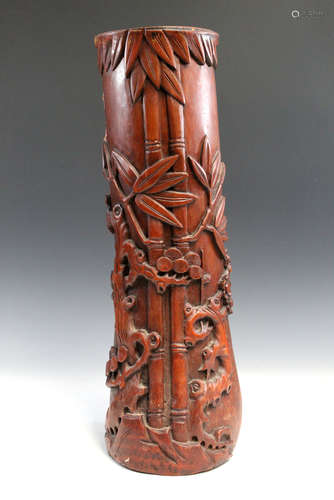 Big Chinese carved bamboo vase.