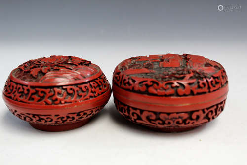 Two Chinese carved cinnabar boxes.