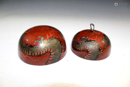 Two Japanese metal bell with dragon decoration.