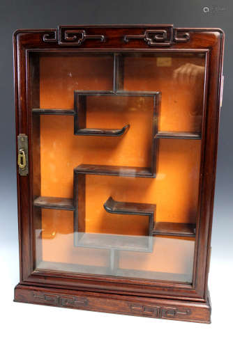 Chinese rose wood snuff bottle wall hanging cabinet.
