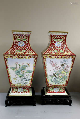 Pair of large Chinese enamel vases.