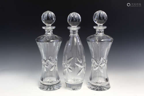 Three Towle crystal glass decanters.