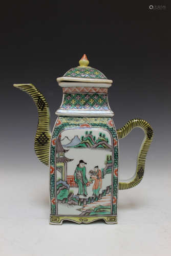 Chinese famille verte porcelain teapot, possibly Kangxi