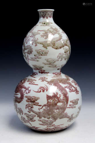 Chinese underglaze red double gourd porcelain vase,