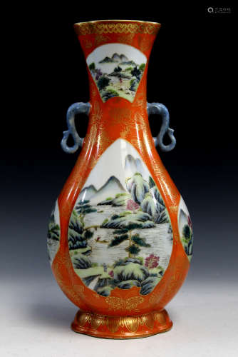 Chinese famille rose porcelain vase, mark on the