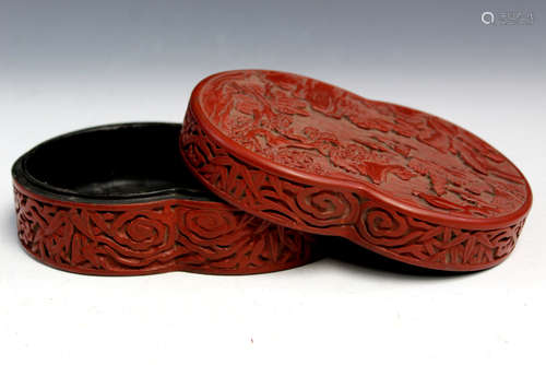 Chinese carved cinnabar box, Qianlong mark.