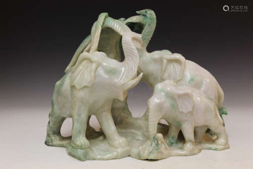 Chinese carved hardstone statue of elephants.