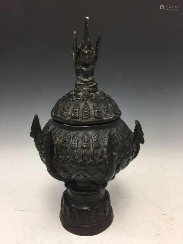 Indonesian bronze jar with cover.