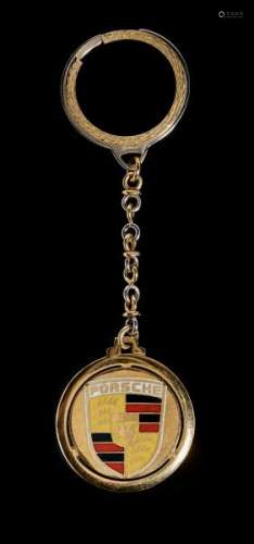 Porte-clé anneau retenant le logo Porsche - Or 750, L 9 cm, 23 g -