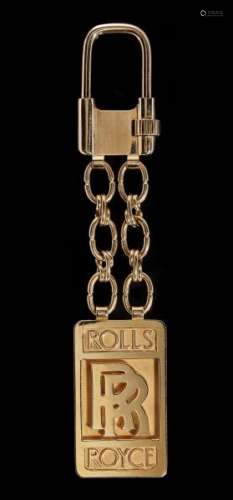 Porte-clé mousqueton retenant le logo Rolls Royce - Or et or gris 750, H 12 cm, 74 g -