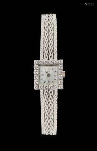Montre bracelet carrée mécanique sertie de diamants - Cadran gris, aiguille et [...]