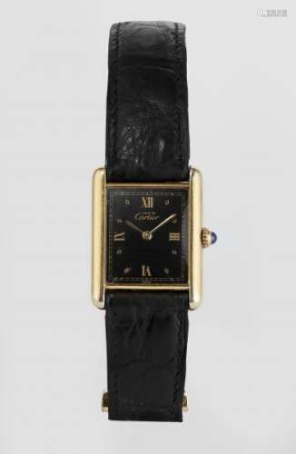 Cartier, Must de, Tank, montre rectangulaire à quartz - Cadran noir, chiffres [...]