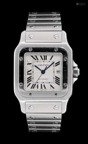 Cartier, Santos, montre bracelet carrée automatique - Cadran argenté, chiffres [...]