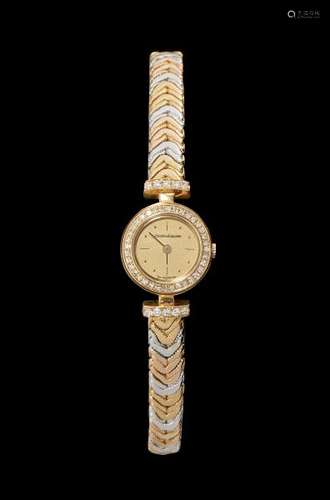 Jaeger-LeCoultre, montre bracelet ronde à quartz sertie de diamants - Cadran doré, [...]