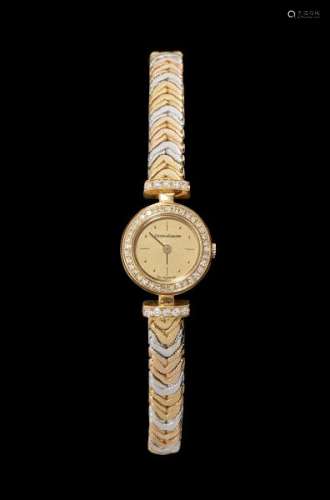 Jaeger-LeCoultre, montre bracelet ronde à quartz sertie de diamants - Cadran doré, [...]