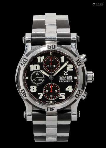 Léonard, montre bracelet chronographe ronde automatique - Cadran noir, chiffres [...]