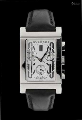 Bulgari, Rettangolo, montre chronographe rectangulaire à quartz - Cadran blanc, [...]