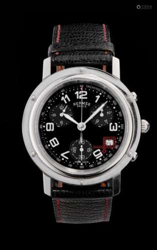 Hermès, Clipper Tour auto 2003, montre chronographe ronde à quartz - Cadran noir, [...]