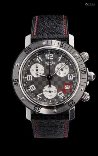 Hermès, Clipper Tour auto 2005, montre chronographe ronde à quartz - Cadran damier [...]