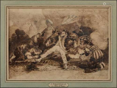 Jean-Jacques Grandville (1803-1847) - Le Bey d'Alger, plume et lavis sur papier, [...]
