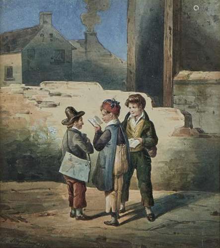 Michel Ghislain Stapleaux (1799-1881) - Enfants des rues, aquarelle sur papier, [...]