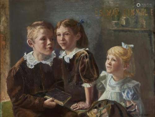 Daisy Vere Hunt (XIXe s) - Es war einmal, portrait de trois enfants, huile sur [...]