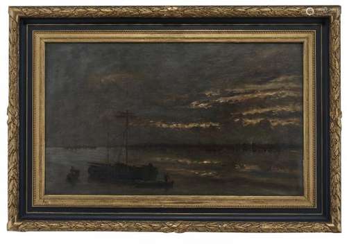 Paul Huet (1803-1869) - Vue de la Meuse à Dordrecht, Hollande 1867, huile sur [...]